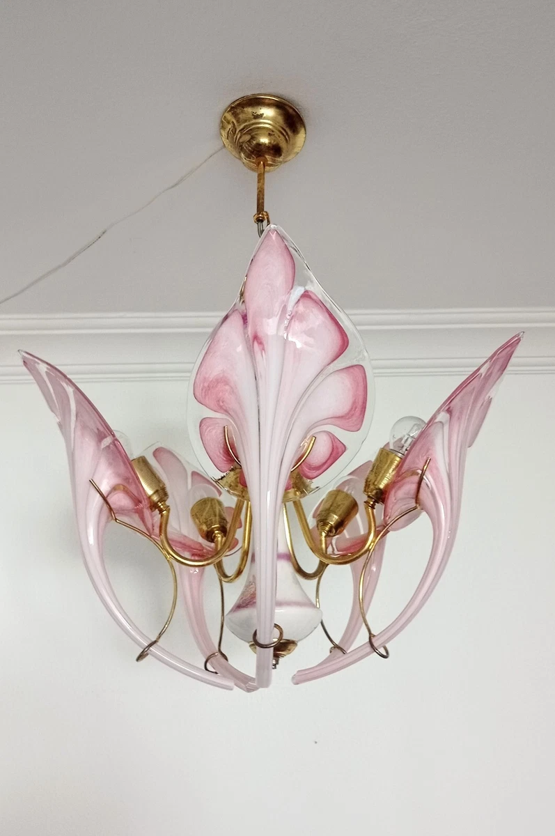 Murano Vintage Pink Glass Chandelier Light Ceiling Fixture Lighting Lamp