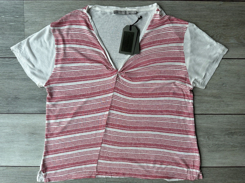 ALL SAINTS WOMENS CHALK / CRIMSON "ILI STRIPE TEE" T-SHIRT TOP - MEDIUM - £38 - Picture 2 of 11