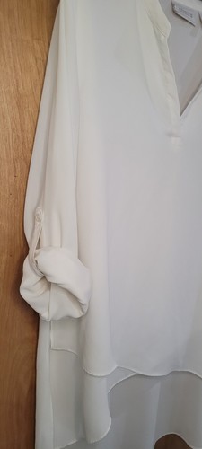Chico's Ivory Asymmetric Lightweight Blouse Roll Tab Sleeve Size 2 (L 12-14) - Picture 4 of 7