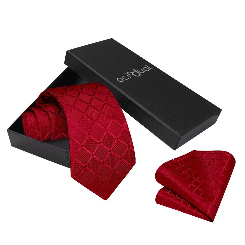 Cravatta e Pochette, a quadri, Colore Rosso - Immagine 2 di 4