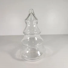 Vintage Clear Glass Christmas Tree Apothecary Candy Jar With Lid 7”