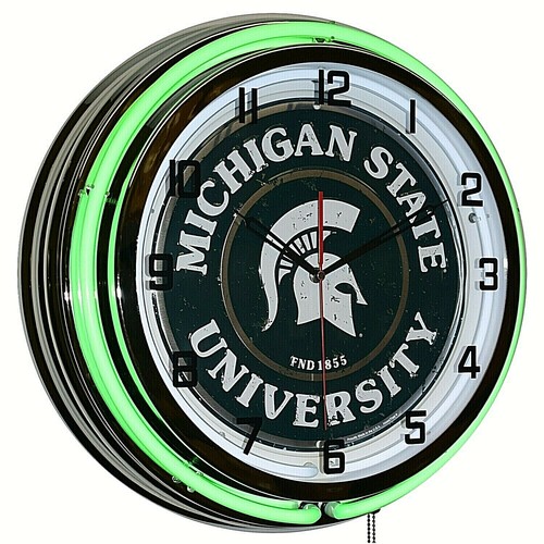 19 Michigan State University Sign Green Double Neon Clock Msu Spartans Football Ebay