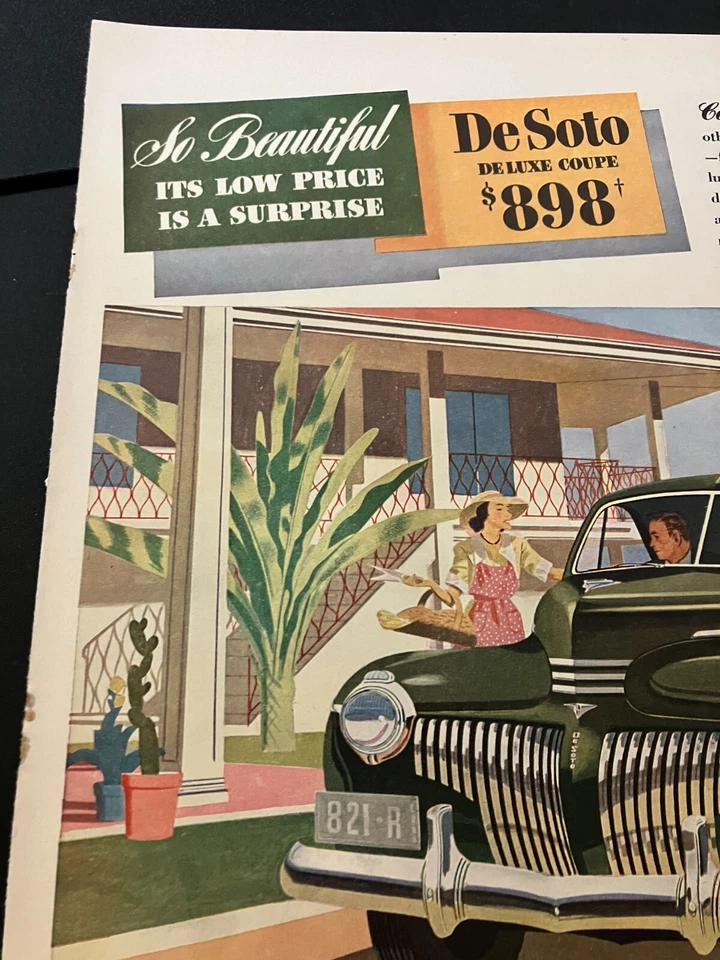 Verde 1941 DeSoto De Luxe Coupe - Vintage Impressão Original Publicitária Arte de Parede - LIMPO - Imagem 2 de 4