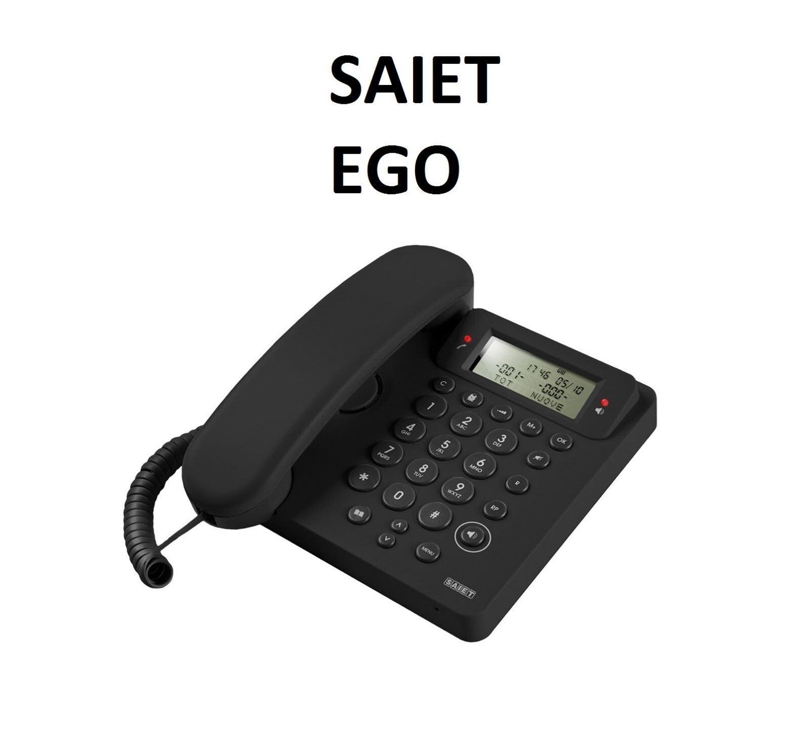 Telefono a filo Saiet EGO GRANDI Tasti VIVAVOCE eco SVEGLIA rubrica iD NERO