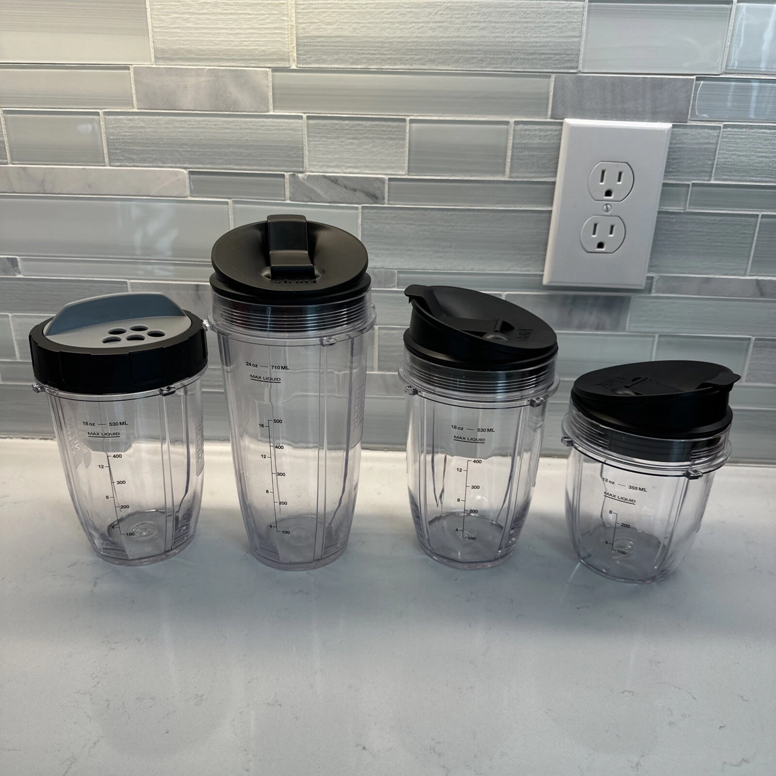 Nutri Ninja Auto IQ Blender Replacement Cup 1-12oz, 2-18oz & 1 24 Oz With Lids