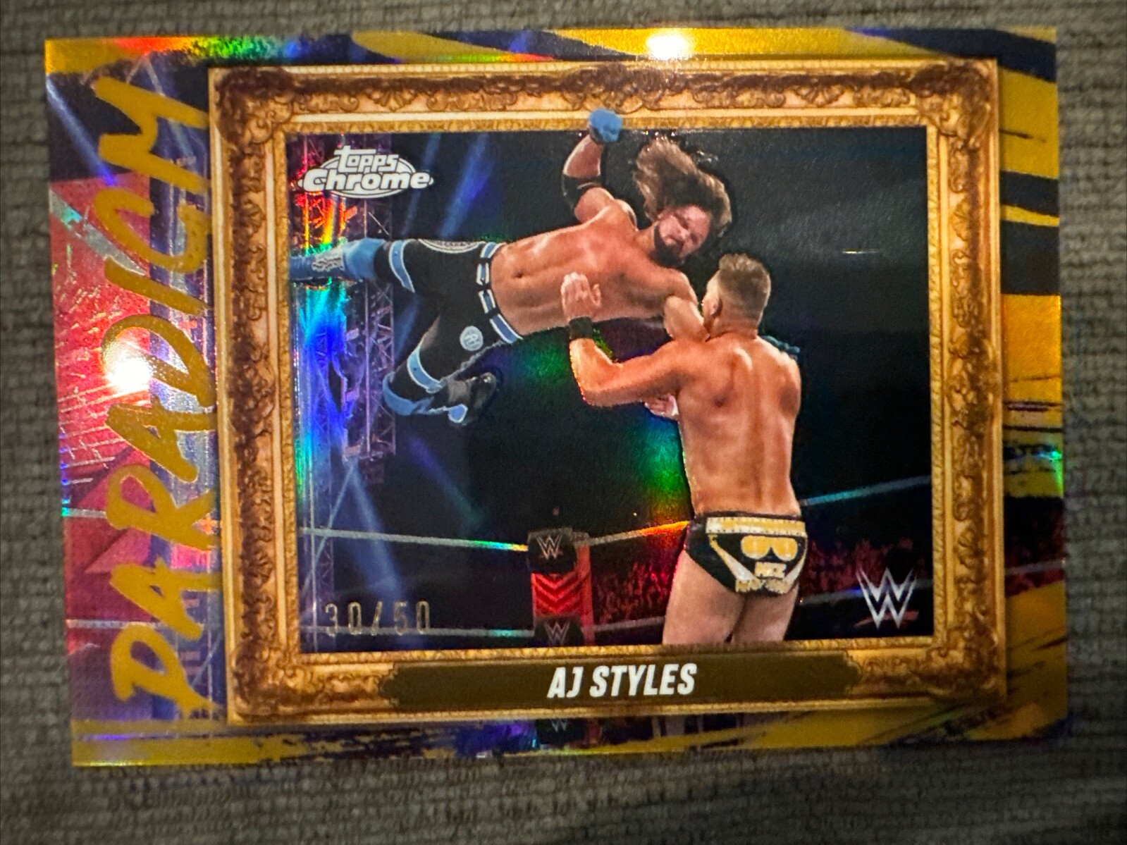 2025 Topps Chrome WWE Paradigm AJ Styles Gold Refractor /50
