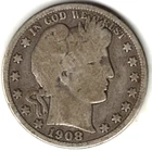 1908 O Barber Half grades in VERY GOOD condition. FULL RIM ON BOTH SIDES stkh761