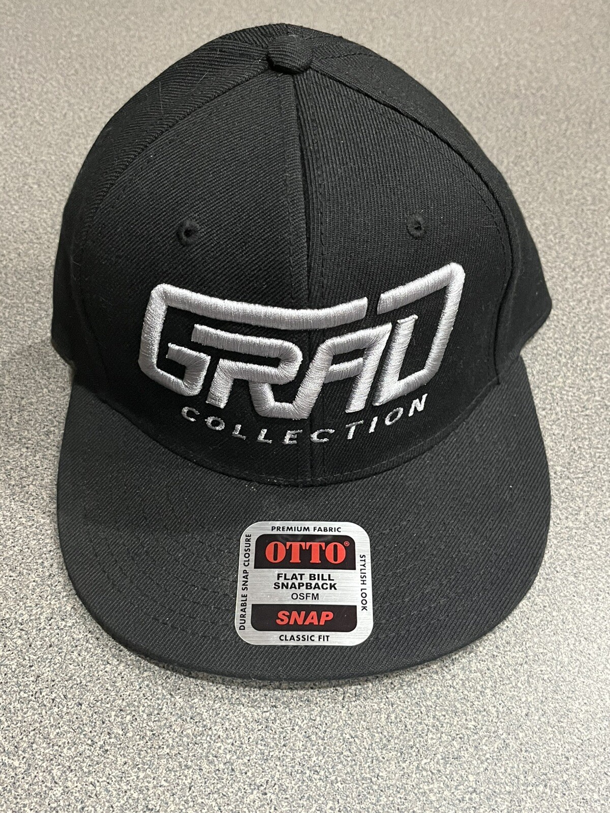 Otto Flat Bill SnapBack Hat GRAD COLLECTION - Black - New With Tags