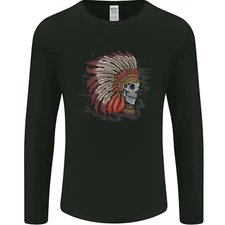 Indian Headdress Skull Native American Biker Mens Long Sleeve T-Shirt