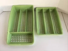 Vintage DEKA Green Mesh Silverware FLATWARE ORGANIZER TRAY Stackable Space saver