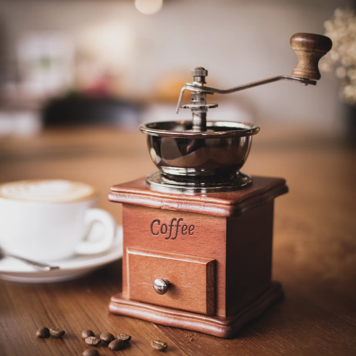 Wooden Coffee Grinder, Vintage Style, Manual Coffee Grinder, Retro Grainder