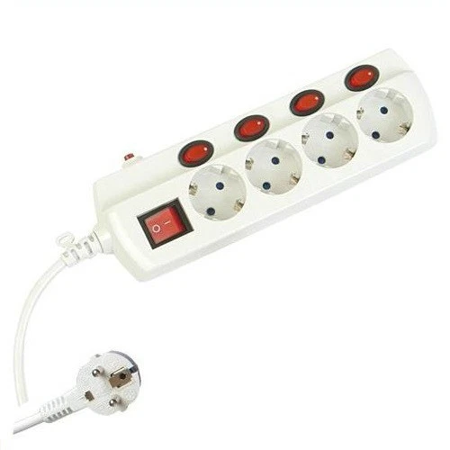 Base multiple Regleta 4 enchufes + 4 Interruptores Independientes Cable 3x1,5mm - Imagen 1 de 1