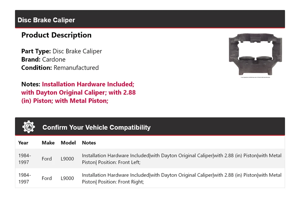 For 1984-1997 Ford L9000 Disc Brake Caliper Cardone 1985 1986 1987 1988 1989 - Image 2 of 4