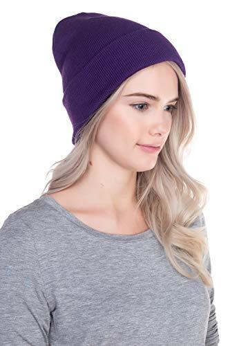 Beanie Men Women - Unisex Cuffed Plain Skull Knit Hat Cap One Size Purple - Afbeelding 3 van 7