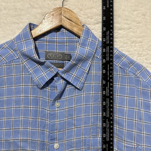 Talbots Men’s Blue Button Down Shirt Plaid Short Sleeve 100% Linen Shirt XL - Picture 12 of 12
