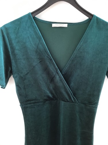zara trafaluc stretchsamt kleid M smaragd grün boho blogger party - Bild 3 von 11
