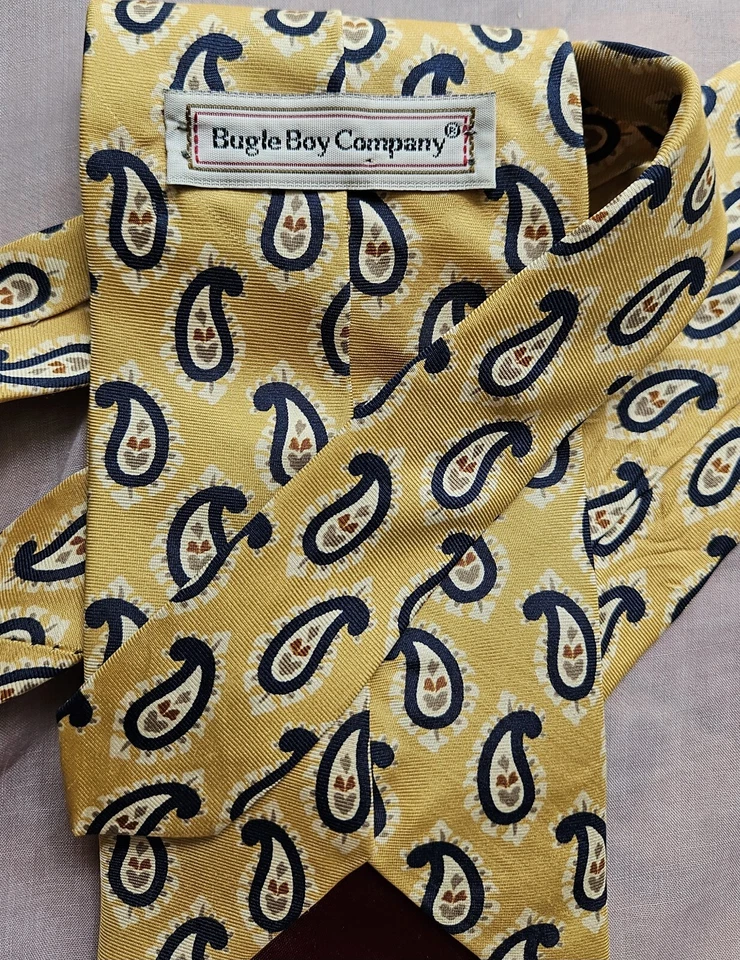 Corbata Bugle Boy Company 100 % seda italiana tejida cachemira dorada, azul Foto 3 de 4