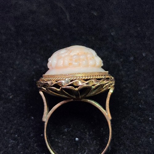 Antique 14k Cameo Coral Ring Victorian HEAVY! Stunning Undercarriage - Picture 7 of 9