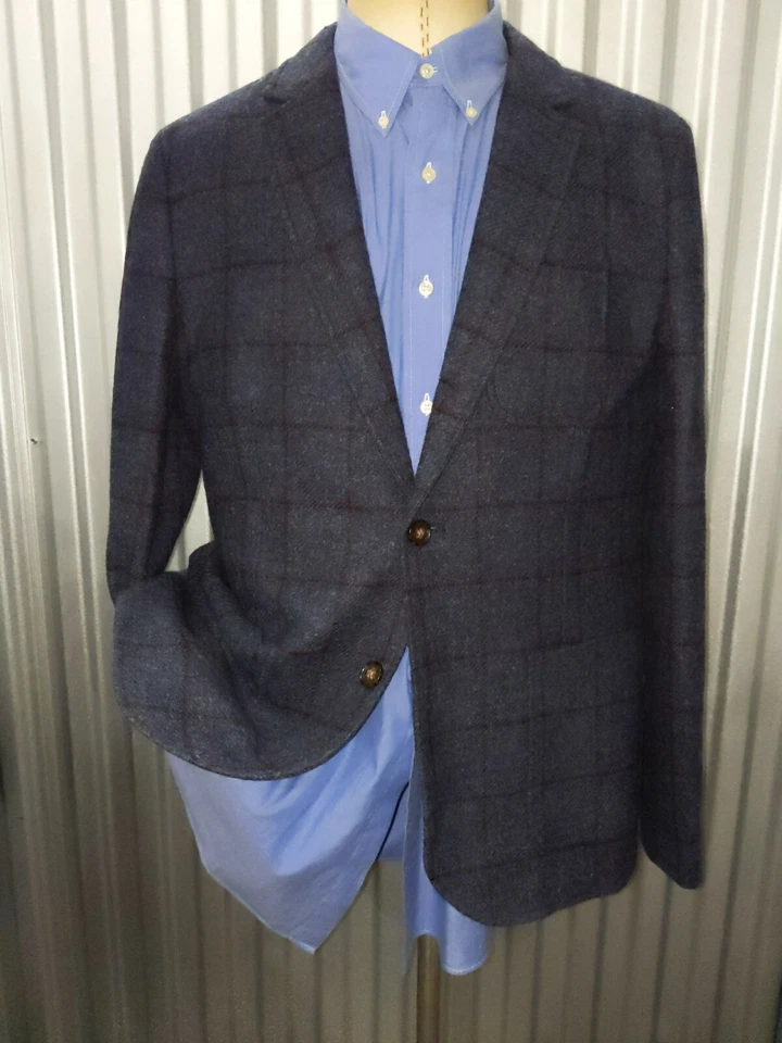 Unconstructed MOON Wool Tweed ENGLAND Check Preppy Plaid Blazer Coat Jacket 42R - Image 2 of 4
