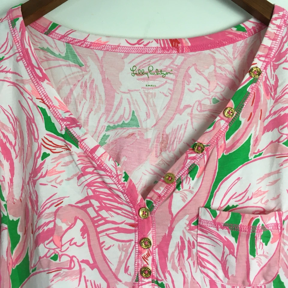 Lilly Pulitzer Flamingo Dress Women S Henley Preppy Beach Vacation Tropical - Image 4 of 4