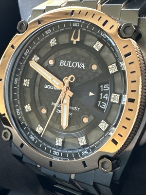 Bulova Precisionist Men's Quartz Diamond Accent Two-Tone Black 46mm Watch 98D149