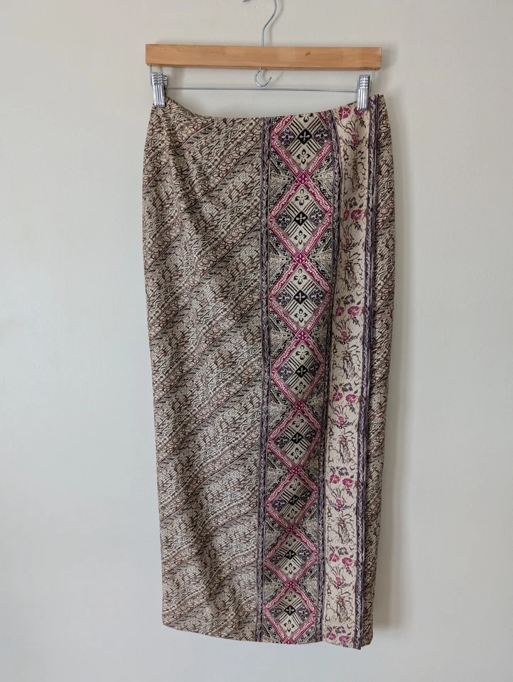 Falda Vintage Cottage Core 100% Silki 10 Maxi Avena y Rosa Envoltura Costera Modesta Foto 2 de 4