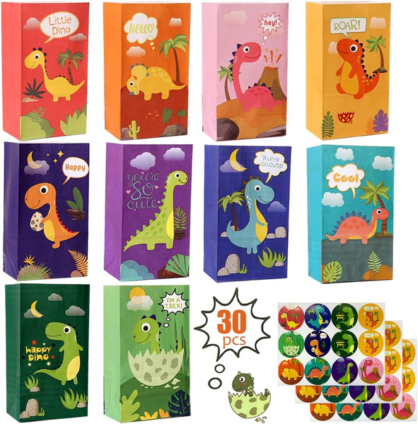 Oemg GeschenktüTen Kindergeburtstag PapiertüTen 30 StüCk Bunte GeschenktüTe Dino-image