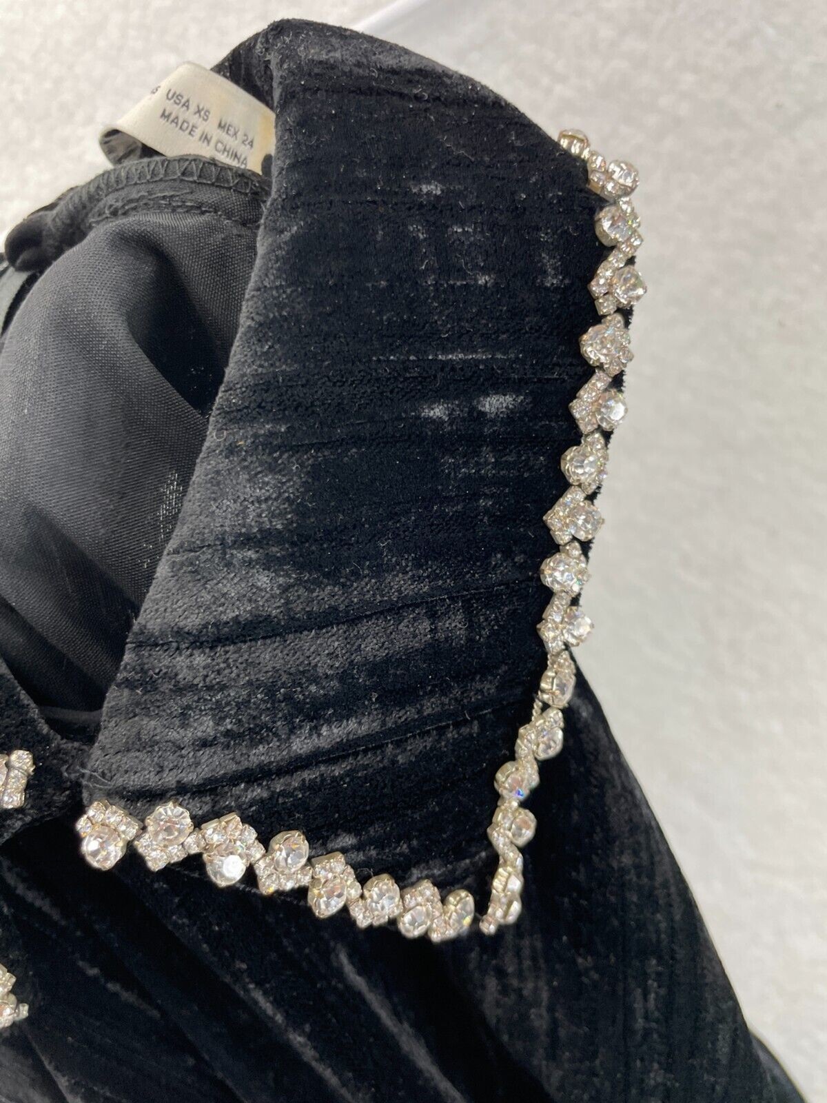 ZARA Velvet Rhinestone Collar Dress Women’s XS Black Long Sleeve Mini Party thumbnail 8