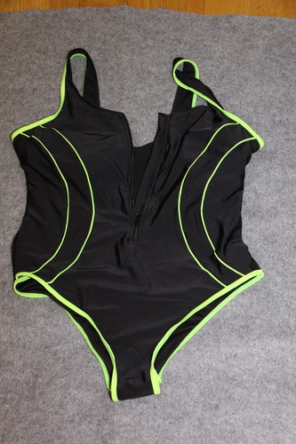 BADEANZUG SCHWIMMANZUG GRÖSSE 50-52 (3XL)  SCHWARZ GRÜN MIT REISSVERSCHLUSS PADS