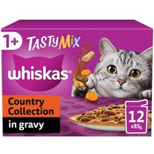 96 x 85g Whiskas 1+ Country Collection Adult Wet Cat Food Pouch in Gravy 4.63 per kilo
