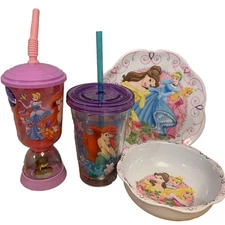 Brand New Disney Mermaid & Princess The First Tumbler with Straw Cup & Plates