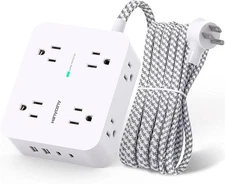 Surge Protector Power Strip - HANYCONY 8 Outlets 4 USB (2 USB C) Charging Ports,