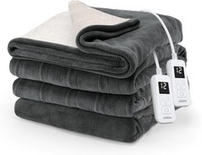 Sunbeam Microplush Electric Heated Blanket Queen 12 Heat Settings Auto, Gray