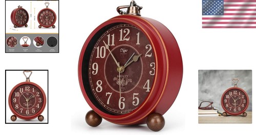 Classic Retro Red Silent Alarm Clock – Vintage Table Clock for Bedroom Decor - Picture 2 of 9