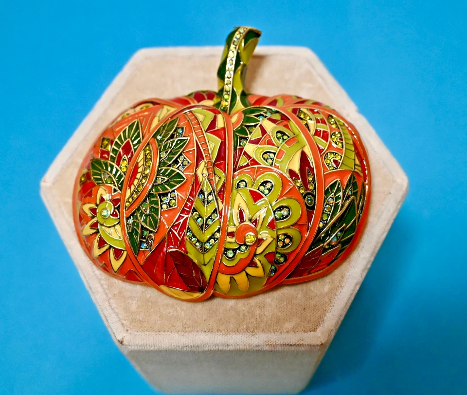 Nuevo RARO HEIDI DAUS "PASTICHE" Masivo Mod Esmalte Cristal Calabaza Prendedor Vacaciones Foto 2 de 4