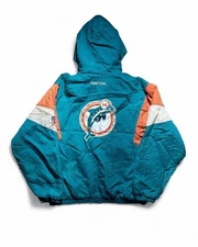 Miami Dolphins Starter Pro Line 1/2 Zip Hooded Puffer Coat Men's XL Teal Vintage