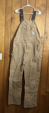 Vintage 36x34 Carhartt Cotton Overalls Double Knee Tan Workwear Canvas Stains