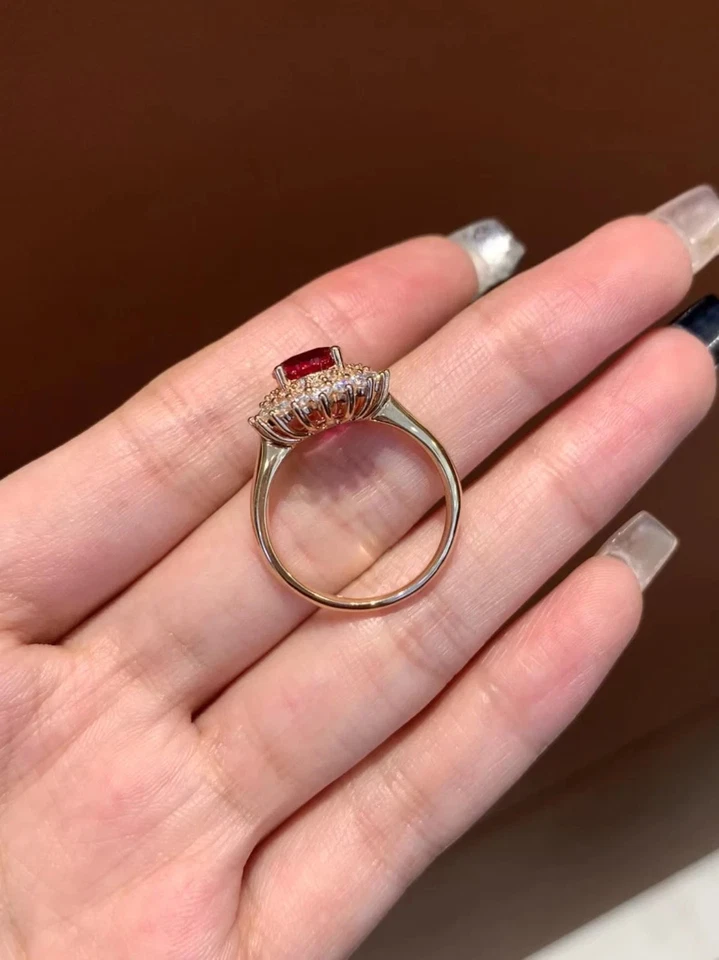 14K Solid Yellow Gold Bridal Ring, Red Ruby Oval Cut Diamond Ring in 4.60 Ct - Image 4 of 4