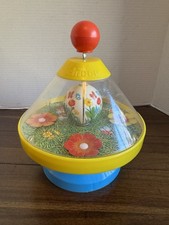 Vintage 1980s Chicco Spinning Push Top Toy w/ Chime Bell Bumblebee Flowers 