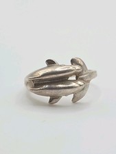 Sterling Silver 925 Double Dolphin Band Ring Size 6.75