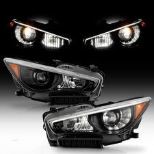 JDM BLACK For 2014-2022 INFINITI Q50 non-AFS LED Projector Headlights Left+Right