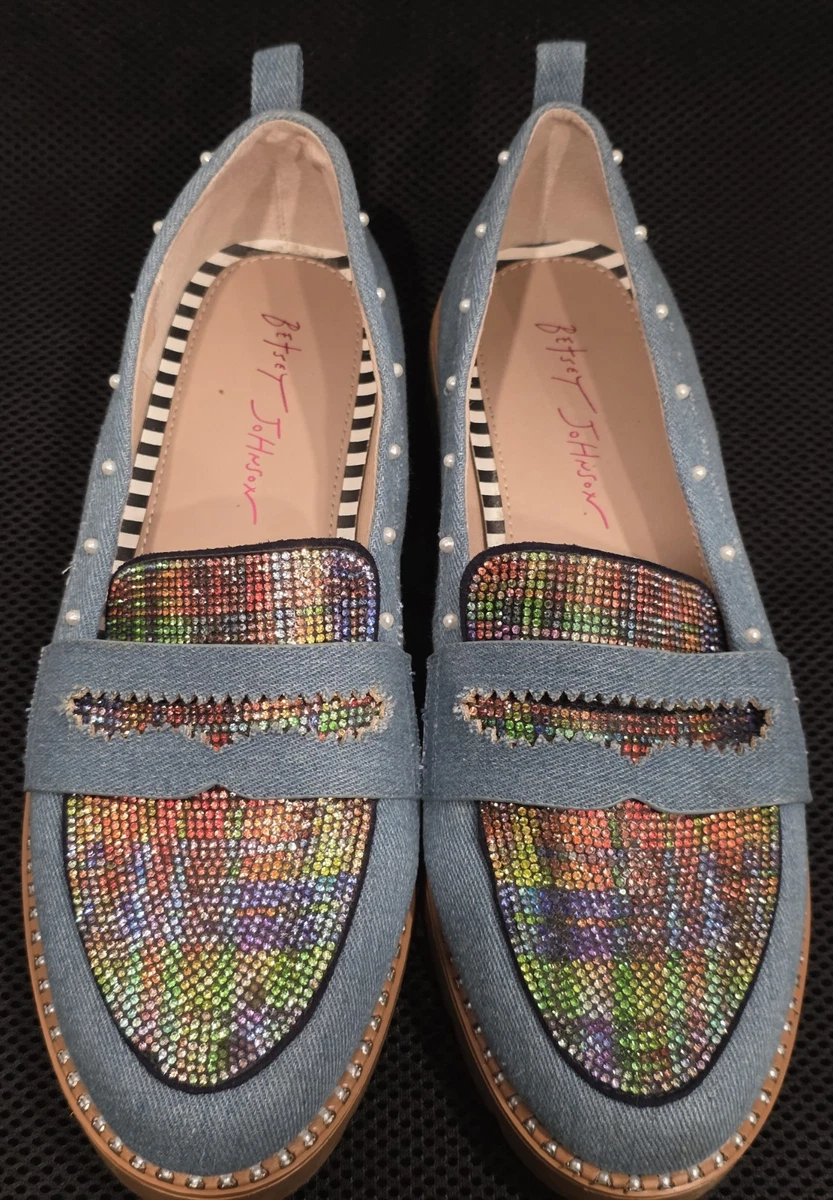 Chaussures Plates à Strass Blue By Betsey Johnson Taille 9.5 B - Occasion - Couleur Beige Avec Bride Cheville