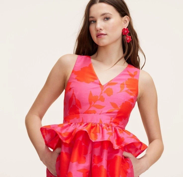 Abito donna classico rosa peplo midi Kate Spade target rosa rosso taglia 12