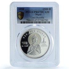 Nepal 1500 rupees Lord Buddha KM-1120 Religion PR 67 PCGS silver coin 1998
