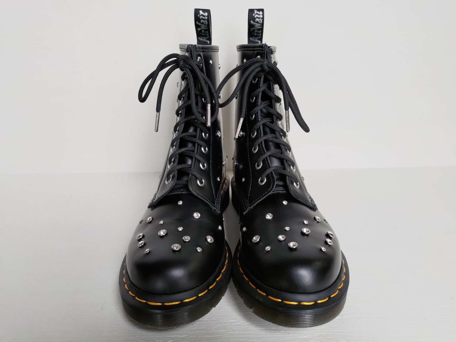 #1 DOC DR. MARTENS SWAROVSKI CRYSTALS SMOOTH BLACK LEATHER BOOTS SIZE 7UK image 6