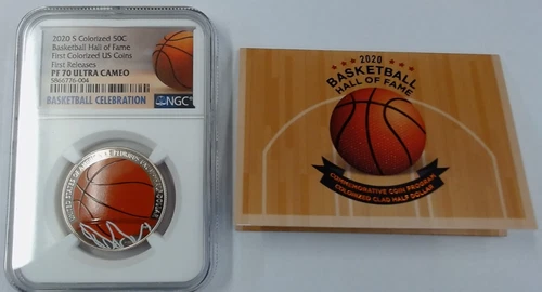 2020 S Colorized Basketball Hall Of Fame 50C Coin NGC Graded @ PF70 Ultra Cameo