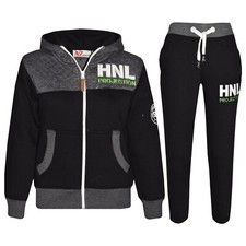 Kids Boys Design Tracksuit Jogging Suit Black Charcoal Jacket Top Bottoms 5-13