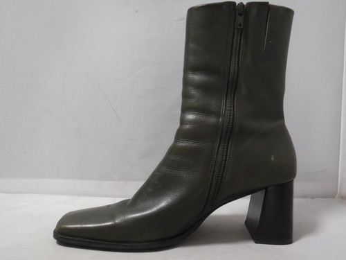 PM3 VTG 90s Y2K Sam & Libby Square Toe Chunky Heel Olive Green Zip Boots 9.5 - Picture 8 of 22