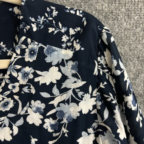 NEW J. Jill Dress Womens Medium Navy Blue Floral Shift 3/4 Sleeve V-Neck Pockets - Picture 6 of 14
