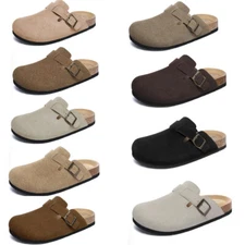 Women's Suede Clogs Adjustable Buckle Slip on Footbed Home Clog Slippers